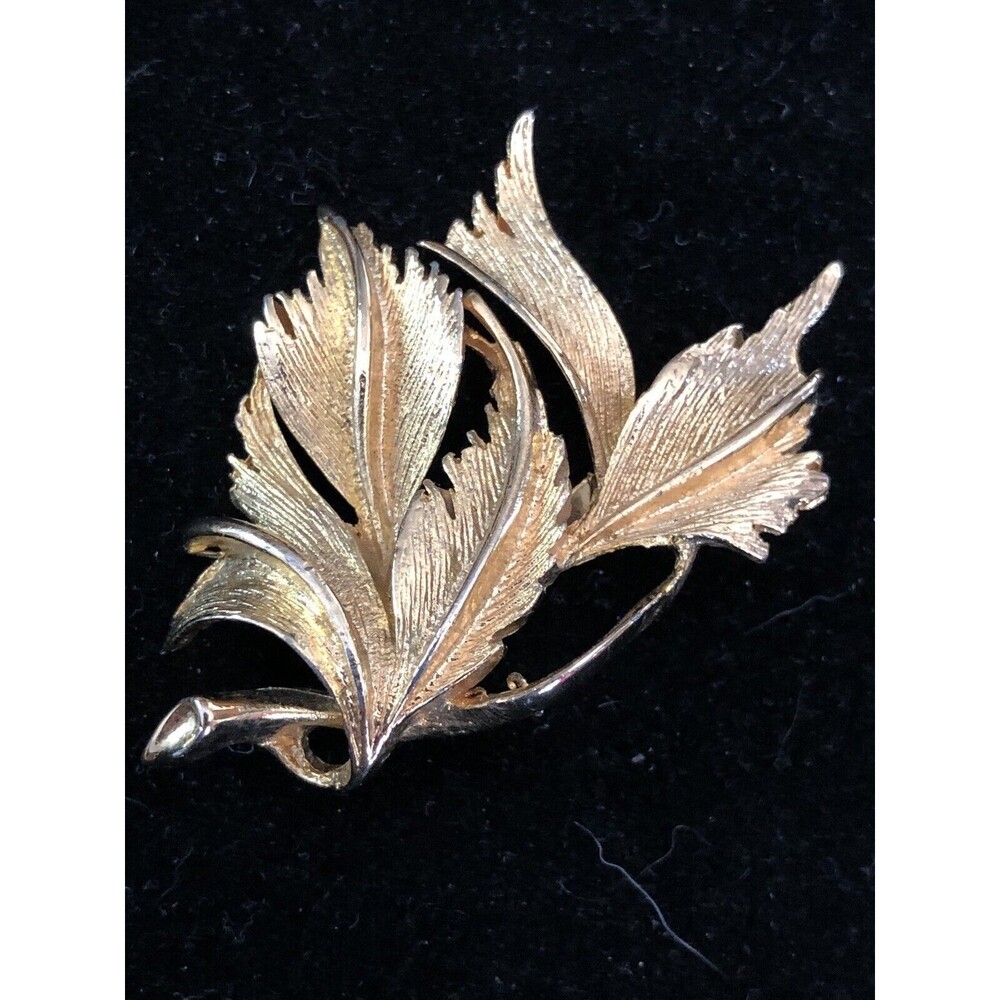 Vintage Textured  Gold Tone Leaf Branch Brooch